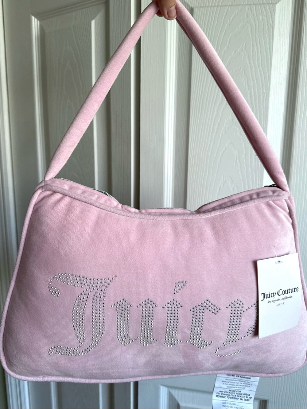 Juicy Couture Home Rhinestone Logo Purse Shaped Decorative Accent Pillow